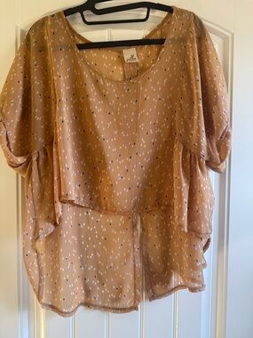 Jella Couture Layered Sheer Blouse in Warm Tan with Dot Print